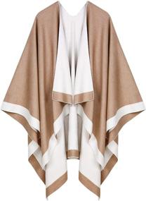 img 4 attached to WiWi Color Block Cardigan Sweater: Women's Warm and Cozy Shawl Wrap, Open Front Ruana Poncho Cape