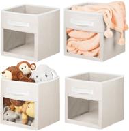 📦 mdesign soft fabric closet storage organizer cube with front view window bin, cream/white - 4 pack, ideal for baby, kids room, nursery, toy room, furniture units logo