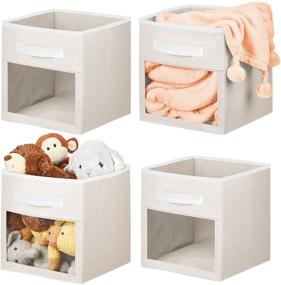 img 4 attached to 📦 mDesign Soft Fabric Closet Storage Organizer Cube with Front View Window Bin, Cream/White - 4 Pack, Ideal for Baby, Kids Room, Nursery, Toy Room, Furniture Units