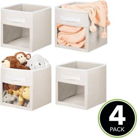 img 3 attached to 📦 mDesign Soft Fabric Closet Storage Organizer Cube with Front View Window Bin, Cream/White - 4 Pack, Ideal for Baby, Kids Room, Nursery, Toy Room, Furniture Units