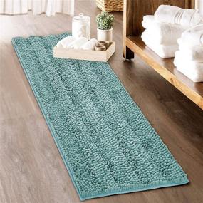img 4 attached to 🛁 Eggshell Blue Large Bathroom Rug - Soft Water Absorbent Bath Mat with Non-Slip Backing - Quick Drying Thick Shaggy Chenille Bathtub Set for Toilet Kitchen Entryway - 60" x 24", 1 Piece