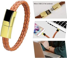 img 3 attached to Double Braided USB Charging Bracelet Wristband for 🔌 Android - Fast, Portable & Stylish Brown Leather Charger