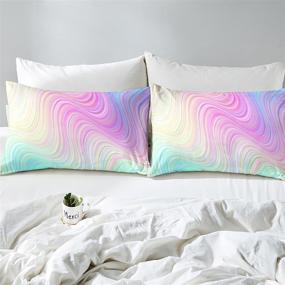 img 1 attached to 🌈 Twin Girls' Duvet Cover - Trendy Comforter Set for Kids Room Decor, Pastel Rainbow Stripes Marble Design in Bright Girly Turquoise, Blue, Pink, and Purple - Perfect Bedding for Women and Teens, Includes Tie-Dye Pillow Sham