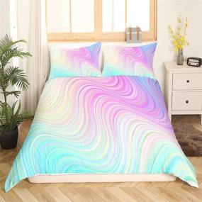 img 4 attached to 🌈 Twin Girls' Duvet Cover - Trendy Comforter Set for Kids Room Decor, Pastel Rainbow Stripes Marble Design in Bright Girly Turquoise, Blue, Pink, and Purple - Perfect Bedding for Women and Teens, Includes Tie-Dye Pillow Sham