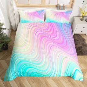 img 2 attached to 🌈 Twin Girls' Duvet Cover - Trendy Comforter Set for Kids Room Decor, Pastel Rainbow Stripes Marble Design in Bright Girly Turquoise, Blue, Pink, and Purple - Perfect Bedding for Women and Teens, Includes Tie-Dye Pillow Sham