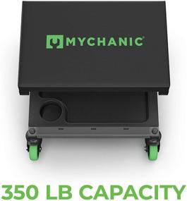 img 2 attached to 🪑 MYCHANIC Стул для мастерской Fastback - рулевой стул для гаража - 350 фунтов весом - лоток для инструментов и организатор головок ключей - подушка на сиденье и колеса - стальная рама