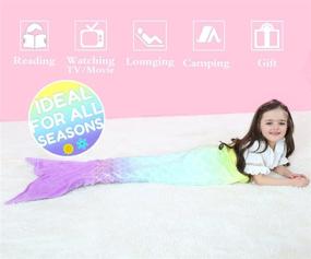 img 1 attached to 🧜 RIBANDS HOME Cozy Mermaid Tail Blanket for Children and Adolescents - Soft Flannel Fleece Wrap with Colorful Fish Scale Tail – All-Season Plush Sleep and Nap Coverlet (Ages 3-16)