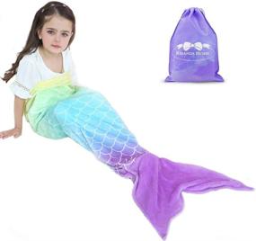 img 4 attached to 🧜 RIBANDS HOME Cozy Mermaid Tail Blanket for Children and Adolescents - Soft Flannel Fleece Wrap with Colorful Fish Scale Tail – All-Season Plush Sleep and Nap Coverlet (Ages 3-16)