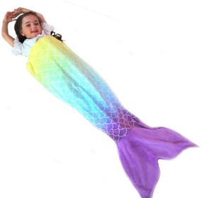 img 3 attached to 🧜 RIBANDS HOME Cozy Mermaid Tail Blanket for Children and Adolescents - Soft Flannel Fleece Wrap with Colorful Fish Scale Tail – All-Season Plush Sleep and Nap Coverlet (Ages 3-16)