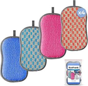 img 4 attached to 🧽 Ultimate Reusable Sponges for Dishes - 4 Pcs Microfiber Sponge Set - Kitchen & Dish Cleaning Essential