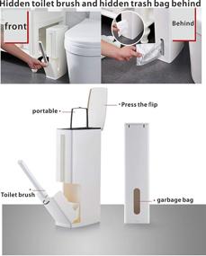 img 2 attached to 🗑️ Compact and Stylish White Slim Plastic Trash Can 1.3 Gallon with Toilet Brush Holder and Press Top Lid - 5 Liter Garbage Can for Bathroom - Gray by Cq acrylic