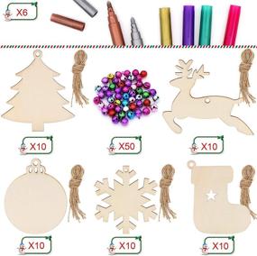 img 2 attached to ZALALOVA 156Pcs Unfinished Christmas Wooden Ornaments: MSDS Approved Crafts Kit with 5 Styles, 33.6 Ft Jute Twine, 50 Colorful Bells, and 6 Color Pens