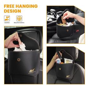 img 1 attached to 🚗 Black Car Leather Trash Can Bin with Lid - Portable Auto Mini Garbage Bag for Backseat, Waterproof Container - Ideal for Most Vehicles, Traveling, and Outdoors - Pack of 1