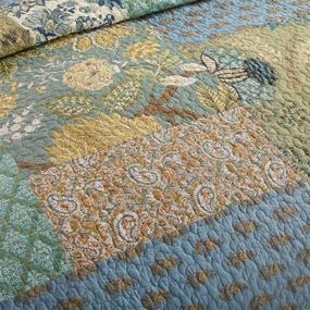 img 2 attached to 🌸 NEWLAKE Queen Size Bedspread Quilt Set - Bohemian Floral Pattern with Exquisite Stitched Embroidery