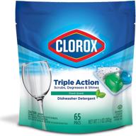 powerful clorox triple action dishwasher detergent pacs | 65 count fresh scent dishwashing pacs logo