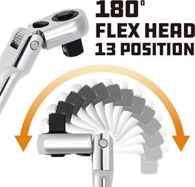 img 3 attached to 🔧 Powerbuilt Pro Tech 72 Tooth Long Reach Flex Head Ratchet Set, Contour Handle, Extra Long Handle Ratchet, Flex Head - Model 240238