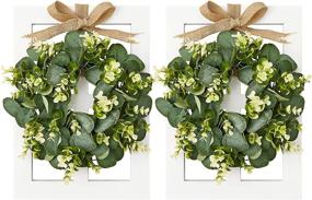 img 4 attached to Dahey Farmhouse Wall Decor Window Frames with Eucalyptus Wreath - Set of 2, Rustic Wood Fake Window Wall Art for Dining Room Living Room Kitchen Entryways, 16 X 11 Inch, White