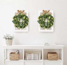 img 3 attached to Dahey Farmhouse Wall Decor Window Frames with Eucalyptus Wreath - Set of 2, Rustic Wood Fake Window Wall Art for Dining Room Living Room Kitchen Entryways, 16 X 11 Inch, White