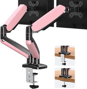 img 4 attached to 🖥️ Enhance Your Workspace with MOUNT PRO Pink Dual Monitor Desk Mount Stand - Height Adjustable and Sturdy Gas Spring Monitor Arm Stand, Perfect for 17 to 32 inch Screens, Each Arm Holds up to 17.6LBS