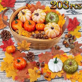 img 4 attached to 🎃 Набор декораций на День Благодарения из 203 предметов: Искусственные тыквы, кленовые листья, желуди, шишки - Декоративная гирлянда для осеннего фестиваля и предметы для Хэллоуина