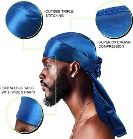 img 2 attached to 🧢 Ultimate Silk Durag Set: 4PCS Silky Durags для мужчин и женщин с кепкой для волн, экстра длинными хвостами, идеально подходит для волн