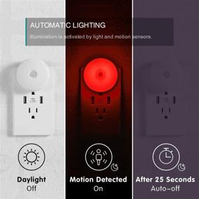 img 2 attached to 🔴 Enhanced Red Motion Sensor LED Night Lights - 2 Pack, Plug-in Nightlight with Smart Movement Detection, Soft Glow, Wall Plug-In Design