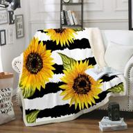 🌻 yellow sunflowers printed sherpa fleece blanket with black stripes - soft and warm throw blanket for kids and teens (50"x60") logo