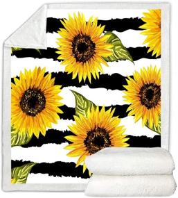 img 3 attached to 🌻 Yellow Sunflowers Printed Sherpa Fleece Blanket with Black Stripes - Soft and Warm Throw Blanket for Kids and Teens (50"x60")