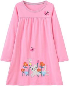 img 4 attached to Cotton Unicorn Pink Crewneck 🦄 Sleeve Girls' Dress for Ages 1-6