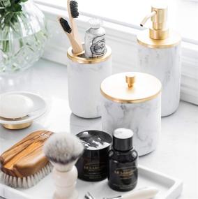 img 2 attached to 🛁 Bathroom Soap Dispenser Set with Marble and Gold Accents - 5 Piece Toothbrush Holder and Accessories Set for Farmhouse Decor