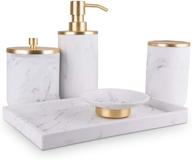 🛁 bathroom soap dispenser set with marble and gold accents - 5 piece toothbrush holder and accessories set for farmhouse decor logo