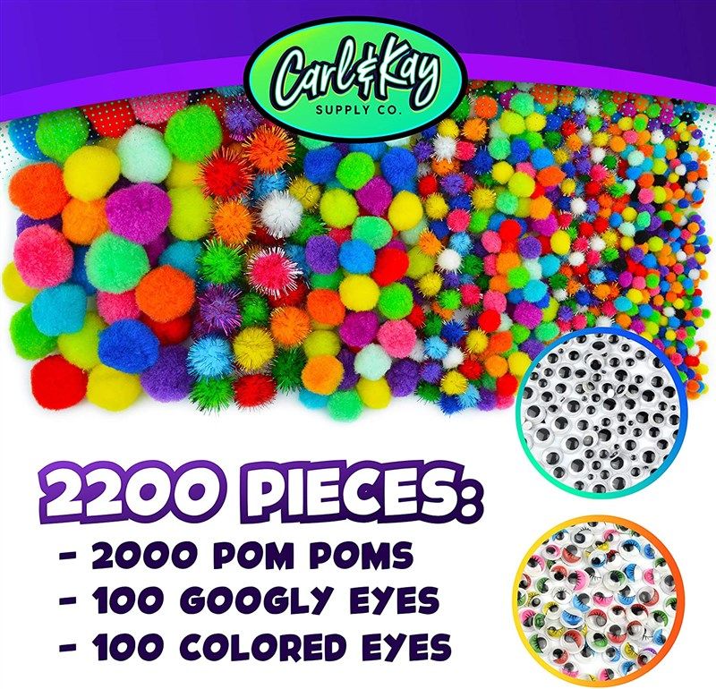 🎨 Carl & Kay 2200 Jumbo Pom Poms, 200 Googly Eyes & 2000…