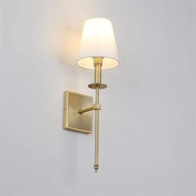 img 2 attached to 🏭 Industrial Wall Sconce with Flared White Textile Shade & Antique Brass Stand - Permo Single Classic Rustic Lighting Fixture