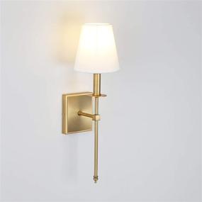 img 1 attached to 🏭 Industrial Wall Sconce with Flared White Textile Shade & Antique Brass Stand - Permo Single Classic Rustic Lighting Fixture