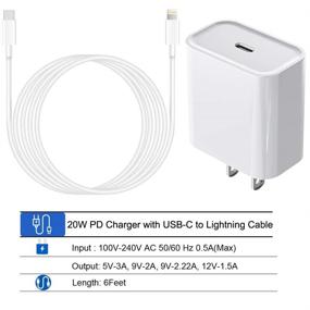 img 3 attached to ⚡️ Сертифицированное Apple MFi зарядное устройство для iPhone 13 12 - 20W PD тип C настенное зарядное устройство для быстрой зарядки - адаптер для телефона с 6 футовым USB C на кабеле Lightning - совместимо с iPhone 13 12 Pro Max Mini 11 Xs XR X 8 Plus iPad.