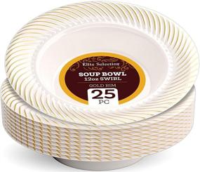 img 4 attached to 🍲 Elite Selection 25-Pack Disposable Plastic Soup Bowls - 12 Oz. Cream Bowl with Gold Swirl Rim Design for Weddings, Birthdays, Dinner Parties