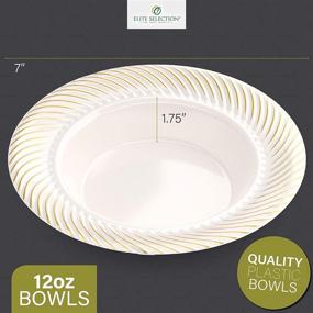 img 3 attached to 🍲 Elite Selection 25-Pack Disposable Plastic Soup Bowls - 12 Oz. Cream Bowl with Gold Swirl Rim Design for Weddings, Birthdays, Dinner Parties