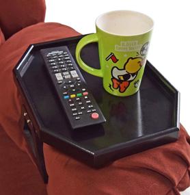 img 2 attached to 🛋️ Utrax Black Wooden Sofa Arm Clip-on Snack Table - Wood Chair Armrest Tray Organizer Remote Caddy