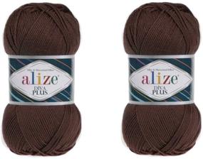 img 1 attached to 🧶 Premium Alize Diva Plus Silk and Mercerized Effect 100% Microfiber Acrylic Yarn - 3 DK & Light Worsted Crochet - 2 Skeins, 200g/484yds (26 Brown)