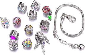 img 2 attached to 🌈 Exquisite 925 Silver Plated DIY Jewelry Making Set: Heart Flower Love Unicorn Tree of Life Big Hole European Beads with Multi-Color Crystals