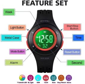 img 1 attached to 🔦 Versatile and Vibrant Waterproof Multifunctional Luminous Stopwatch Watches for Active Boys
