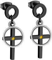 🖤 chic black stainless steel cross earrings with mustard seed stud dangle - trendy ear jewelry for women & teen girls (zy005-black) logo