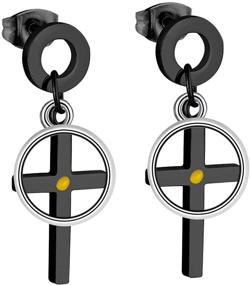 img 4 attached to 🖤 Chic Black Stainless Steel Cross Earrings with Mustard Seed Stud Dangle - Trendy Ear Jewelry for Women & Teen Girls (ZY005-black)