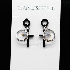 img 2 attached to 🖤 Chic Black Stainless Steel Cross Earrings with Mustard Seed Stud Dangle - Trendy Ear Jewelry for Women & Teen Girls (ZY005-black)