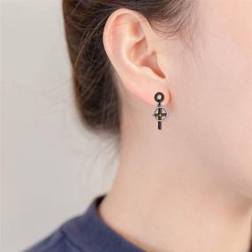 img 3 attached to 🖤 Chic Black Stainless Steel Cross Earrings with Mustard Seed Stud Dangle - Trendy Ear Jewelry for Women & Teen Girls (ZY005-black)