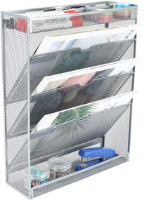 img 4 attached to 📁 Efficient Mesh Wall File Holder: EasyPAG 3 Tier Vertical Mount Hanging Organizer with Tray & Compartments - Silver