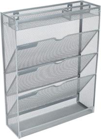 img 2 attached to 📁 Efficient Mesh Wall File Holder: EasyPAG 3 Tier Vertical Mount Hanging Organizer with Tray & Compartments - Silver