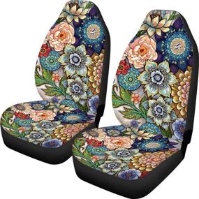 img 4 attached to 🌸 TOADDMOS Bright Blossoms Colorful Boho Floral Print Car Seat Covers: Ultimate Style and Protection for Women's Cars, SUVs, Sedans, and Trucks