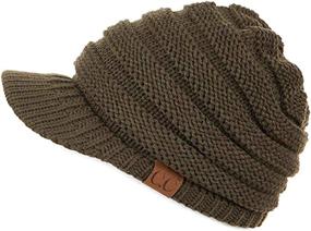 img 1 attached to 🧶 Folie Co. Chunky Cable Knit Beanie Hat with Visor Brim for Warm Winter Styling - Ribbed Skully Cap