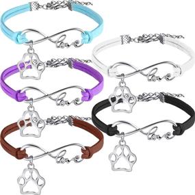 img 4 attached to 🐾 15 Pack Paw Print Bracelets: Adjustable Bangle Charm Bracelets for Puppy Lovers & Animal Themed Parties (Brown, Blue, White, Purple, Black) - Perfect for Kids & Adults!